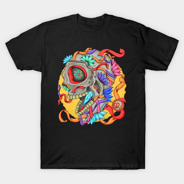 Skull of Colors - Día De Los Muertos - Realistic Skull T-Shirt by Scriptnbones